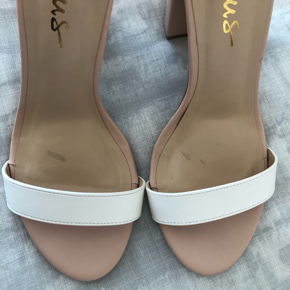 Lulus Taylor Light Nude and White Color Block Ankle Strap Heels - Picture 5 of 6